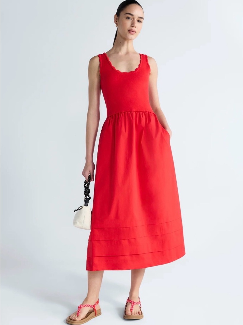 Free Assembly Women's Red U-Neck Mixy Dress, Size XL Knit Bodice NWT